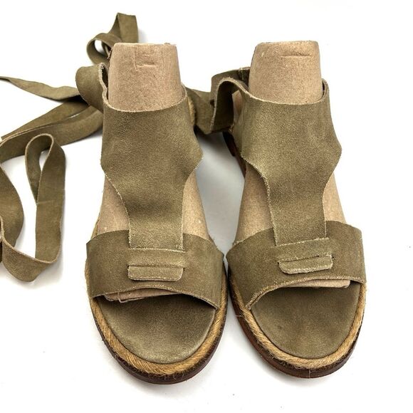 Free People Sage Green Suede Ankle Wrap Tie Bohemian Sandals size 8.5 - Picture 1 of 8